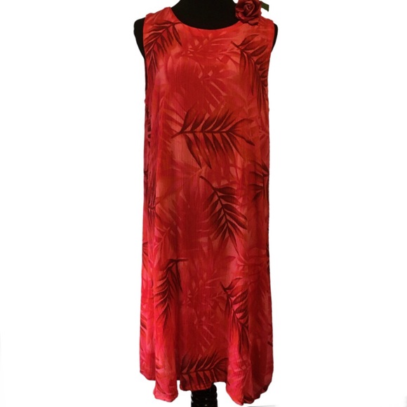 Vtg. Hibiscus Collection Hawaii Tropical palm leaves red sleeveless dress OS - Picture 2 of 11